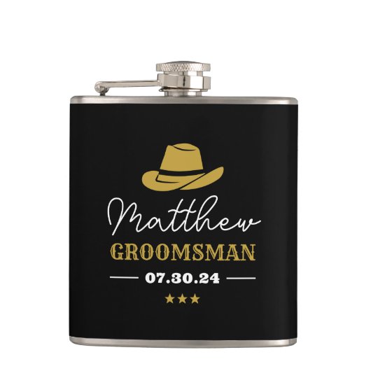 ウエスタンカウボーイハットクラシックパーソナライズされたグロームスマン フラスク (正面)