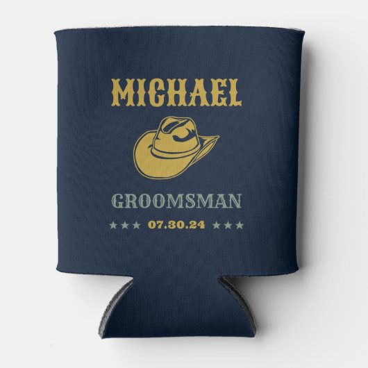 ウエスタンカウボーイハットクラシックパーソナライズされたグロームスマン 缶クーラー (正面)