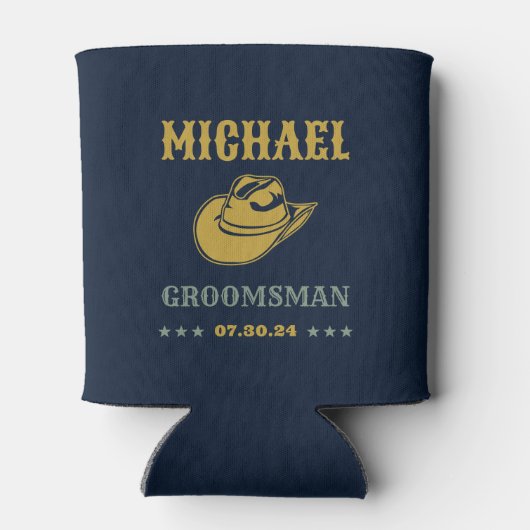 ウエスタンカウボーイハットクラシックパーソナライズされたグロームスマン 缶クーラー (裏面)