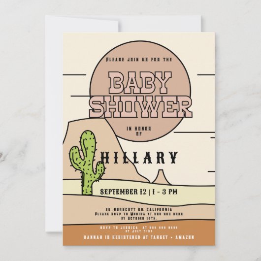 ウエスタンカウボーイパステル男女兼用ベビーシャワー 招待状 (正面)