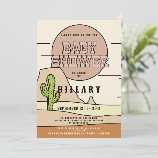 ウエスタンカウボーイパステル男女兼用ベビーシャワー 招待状 (スタンド正面)