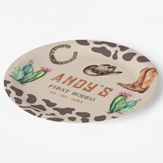 ウエスタンカウボーイファーストロデオボーイズ誕生日 ペーパープレート (アングル)