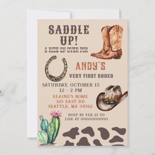 ウエスタンカウボーイファーストロデオボーイズ誕生日 招待状 (正面)