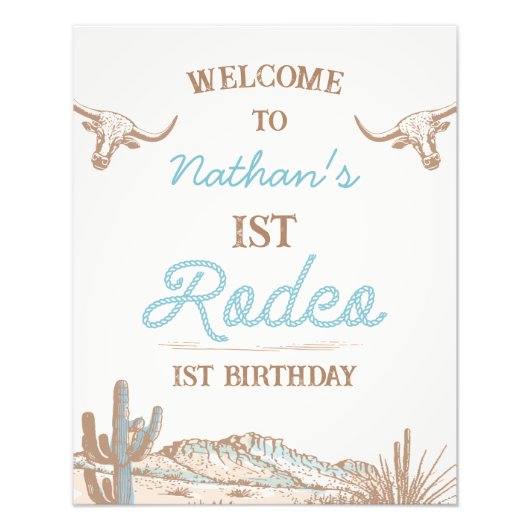 ウエスタンカウボーイファーストロデオ誕生日ウェルカムサイン フォトプリント            (正面)