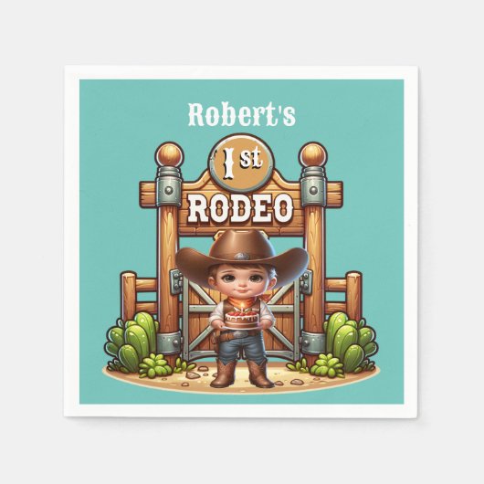 ウエスタンカウボーイファーストロデオ誕生日カスタム スタンダードカクテルナプキン (正面)