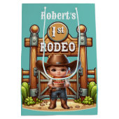 ウエスタンカウボーイファーストロデオ誕生日カスタム ミディアムペーパーバッグ (裏面)