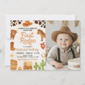 ウエスタンカウボーイファーストロデオ誕生日フォト招待状 サンキューカード (正面)