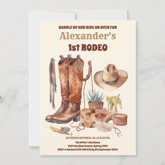 ウエスタンカウボーイファーストロデオ誕生日 招待状 (正面)