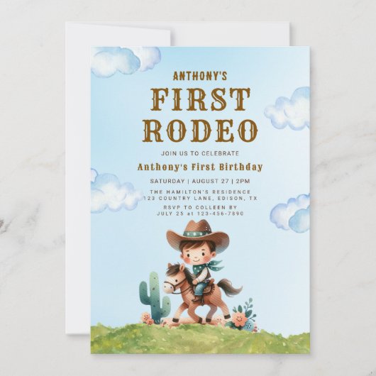 ウエスタンカウボーイファーストロデオ1歳の誕生日招待状 招待状 (正面)