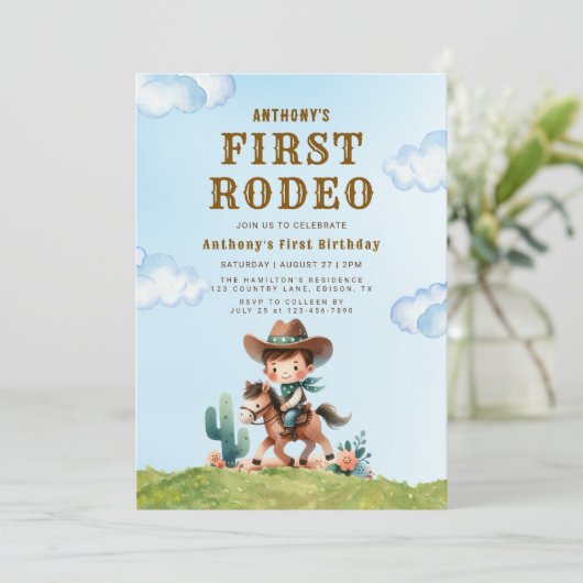 ウエスタンカウボーイファーストロデオ1歳の誕生日招待状 招待状 (スタンド正面)