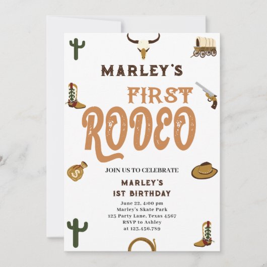 ウエスタンカウボーイファースト誕生日ロデオワイルド男の赤ちゃん 招待状 (正面)