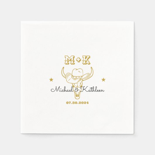 ウエスタンカウボーイブルスカルボヘミアンカントリーウェディング スタンダードカクテルナプキン (正面)