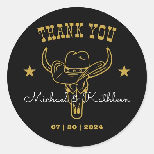 ウエスタンカウボーイブルスカル素朴カントリーウェディング ラウンドシール (正面)