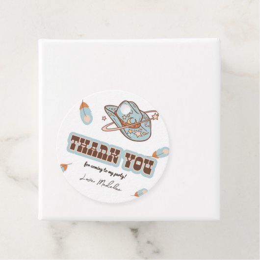 ウエスタンカウボーイブルー誕生日サークルありがとうラベル フェイバータグ (インサイチュ)