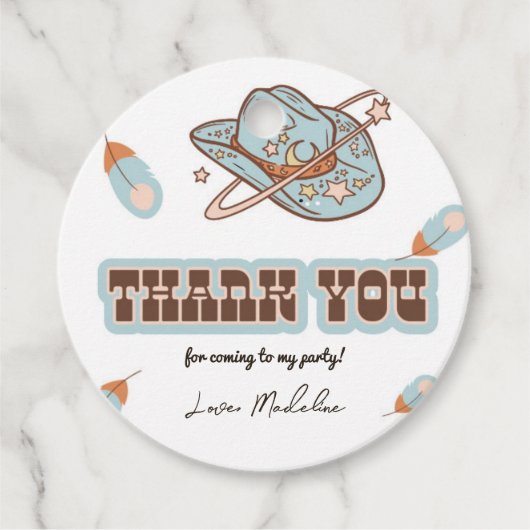 ウエスタンカウボーイブルー誕生日サークルありがとうラベル フェイバータグ (正面)