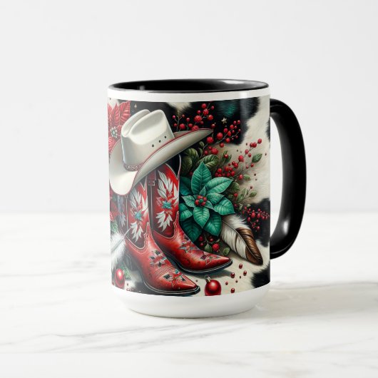 ウエスタンカウボーイブーツホリデーフローラカウハイド マグカップ (正面右)