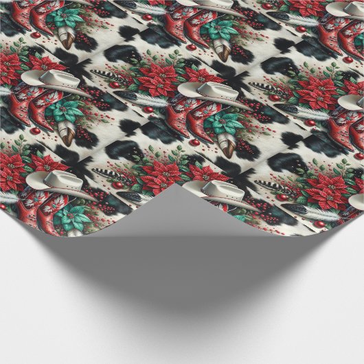 ウエスタンカウボーイブーツホリデーフローラカウハイド ラッピングペーパー (角)