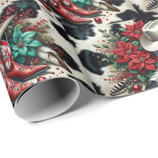 ウエスタンカウボーイブーツホリデーフローラカウハイド ラッピングペーパー (ロールコーナー)