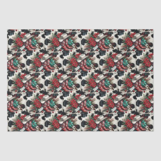 ウエスタンカウボーイブーツホリデーフローラカウハイド 薄葉紙 (正面)