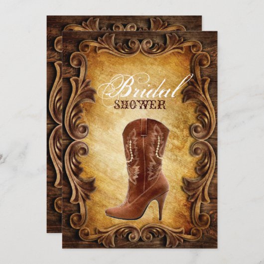 ウエスタンカウボーイブーツヴィンテージブライダルシャワー 招待状 (正面/裏面)