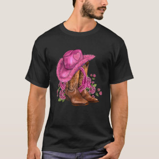 ウエスタンカウボーイブーツ カウガールハットとバラの女性用ギフト Tシャツ