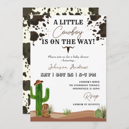 ウエスタンカウボーイベビーシャワー招待状 招待状 (正面/裏面)