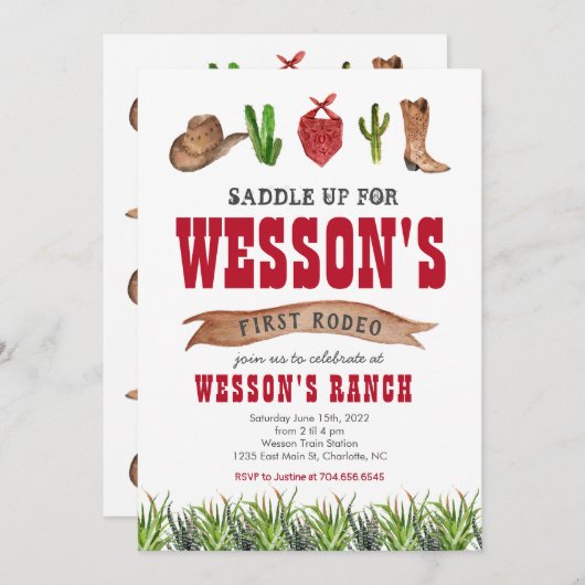 ウエスタンカウボーイロデオ誕生日招待状 招待状 (正面/裏面)