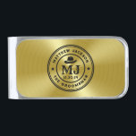 ウエスタンカウボーイヴィンテージ金ゴールドモノグラムグロムスマン シルバー マネークリップ<br><div class="desc">西パーソナライズされたカウボーイテーマとのgroomsmenと花婿介添人のための贈り物。西飾フォントのカウボーイハット文字と色は、デザインツールを使用して大事な行事に合わせて編集可能。のカスタマイズ贈り物、結婚バチュラーパーティ、婚約パーティ、またはその他の特別な機会のためのこのギフト。</div>