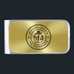 ウエスタンカウボーイヴィンテージ金ゴールドモノグラムグロムスマン シルバー マネークリップ<br><div class="desc">西パーソナライズされたカウボーイテーマとのgroomsmenと花婿介添人のための贈り物。西飾フォントのカウボーイハット文字と色は、デザインツールを使用して大事な行事に合わせて編集可能。のカスタマイズ贈り物、結婚バチュラーパーティ、婚約パーティ、またはその他の特別な機会のためのこのギフト。</div>