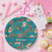 ウエスタンカウボーイ女性のカーボーイブーツハットターコイズティール（緑がかった色） ペーパープレート (パーティー)