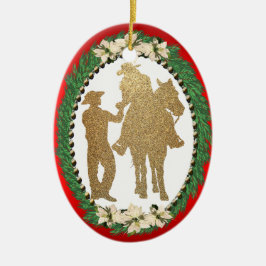 ウエスタンカウボーイ女性のカーボーイホース セラミックオーナメント