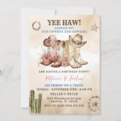 ウエスタンカウボーイ女性のカーボーイ兄弟姉妹ツイン誕生日 招待状 (正面)