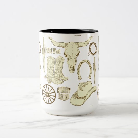 ウエスタンカウボーイ女性のカーボーイ ツートーンマグカップ (中央)