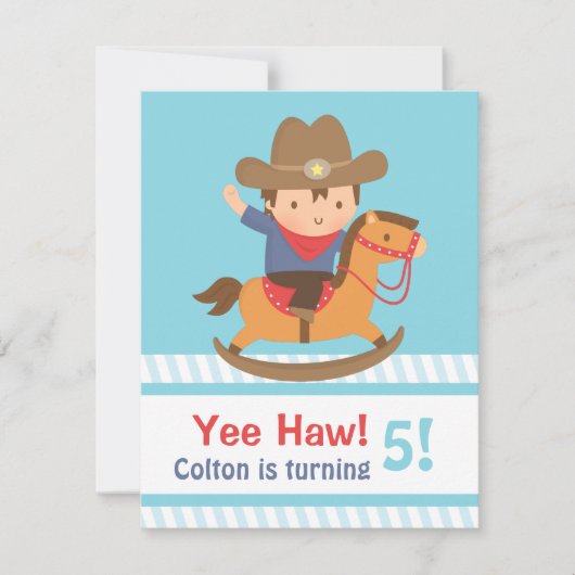 ウエスタンカウボーイ子供の誕生日パーティー Yee Haw 招待状 (正面)