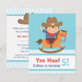 ウエスタンカウボーイ子供の誕生日パーティー Yee Haw 招待状 (正面/裏面)