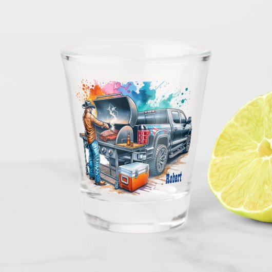 ウエスタンカウボーイ料理オンBBQピットカスタム ショットグラス (正面)