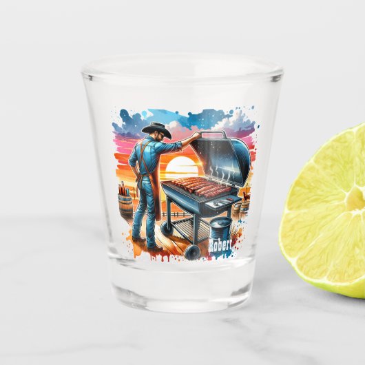 ウエスタンカウボーイ料理オンBBQピットカスタム ショットグラス (正面)
