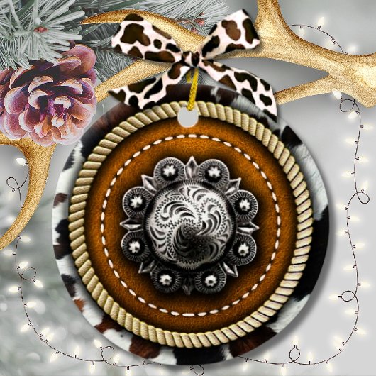 ウエスタンカウープリントロープアンドレザー素朴コンチョ セラミックオーナメント