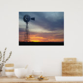 ウエスタンカンザスサンセットと風車 ポスター (キッチン)