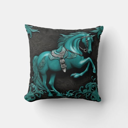 ウエスタンカントリーウマ科の馬術ターコイズ馬 クッション (正面)