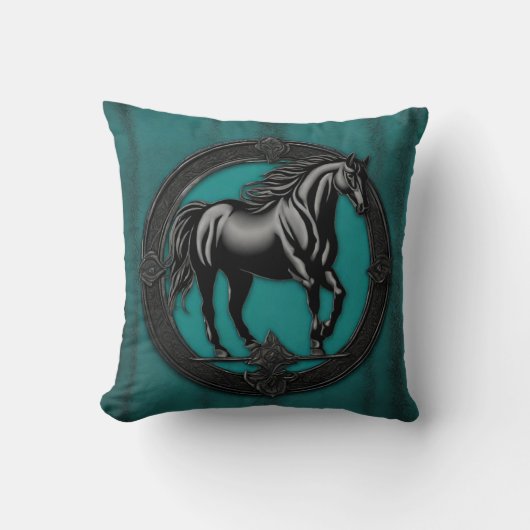 ウエスタンカントリーウマ科の馬術黒馬 クッション (正面)