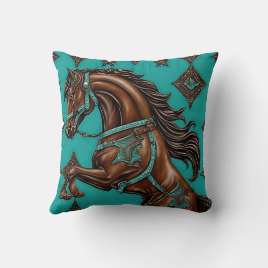 ウエスタンカントリーエクエストリアンターコイズブラウンホース クッション (裏面)