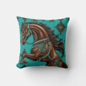 ウエスタンカントリーエクエストリアンターコイズブラウンホース クッション (正面)