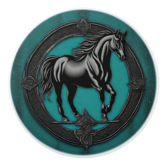 ウエスタンカントリーエクエストリアンティール（緑がかった色）ブラックホース セラミックノブ (正面)