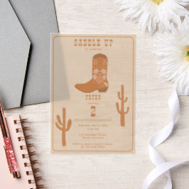 ウエスタンカントリーカウボーイブーツサドルアップ誕生日 ベラム紙招待状