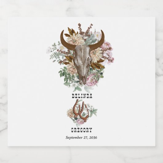 ウエスタンカントリーカウボーイボホカウウスカル結婚ズ スパークリングワインラベル (シングルラベル)