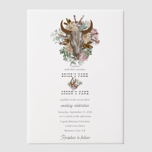 ウエスタンカントリーカウボーイボホカウウスカル結婚ズ ベラム紙招待状 (正面)