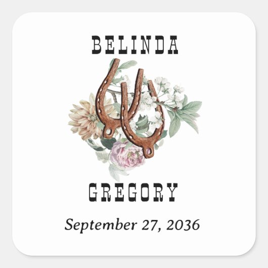 ウエスタンカントリーカウボーイボホ結婚式の引き出物 スクエアシール (正面)