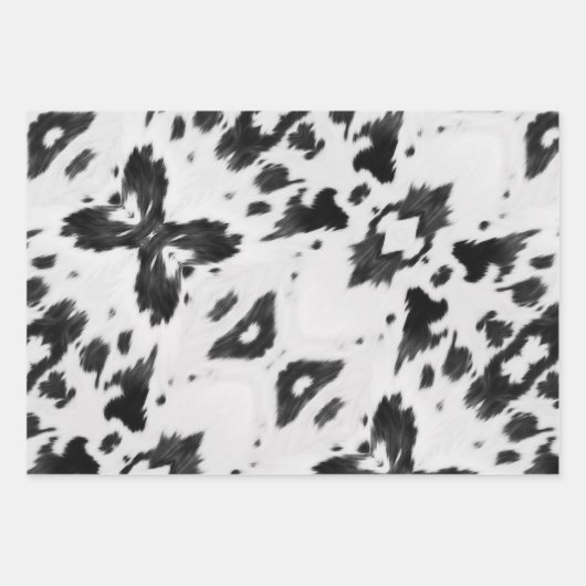 ウエスタンカントリーカウボーイ白黒カウイプリント ラッピングペーパーシート (正面3)