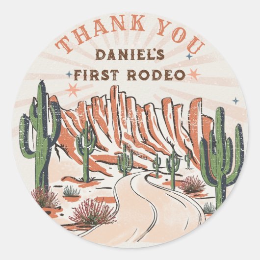 ウエスタンカントリーカウボーイ誕生日ステッカー ラウンドシール (正面)
